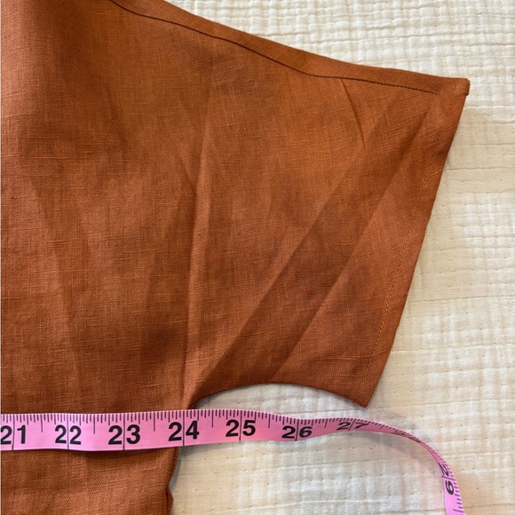 LINTICO 100% Linen Boxy Cropped Rust Terracotta Short Sleeve Blouse NWT Medium - Picture 7 of 8